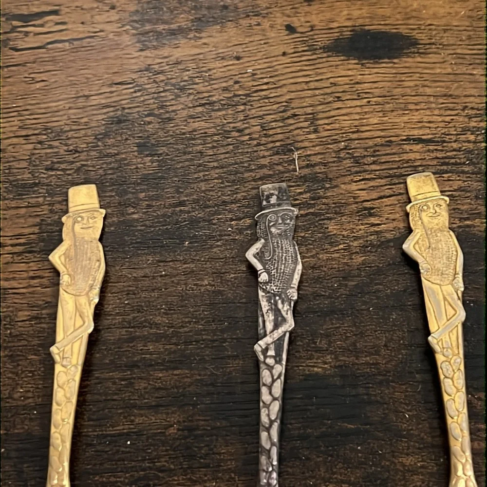 Vintage Metal Planters Mr. Peanut Gold and silver tone Advertising Spoons
